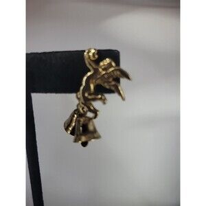 Vintage Brooch Pin Cherub Bells Gold Tone Small Jewelry Costume